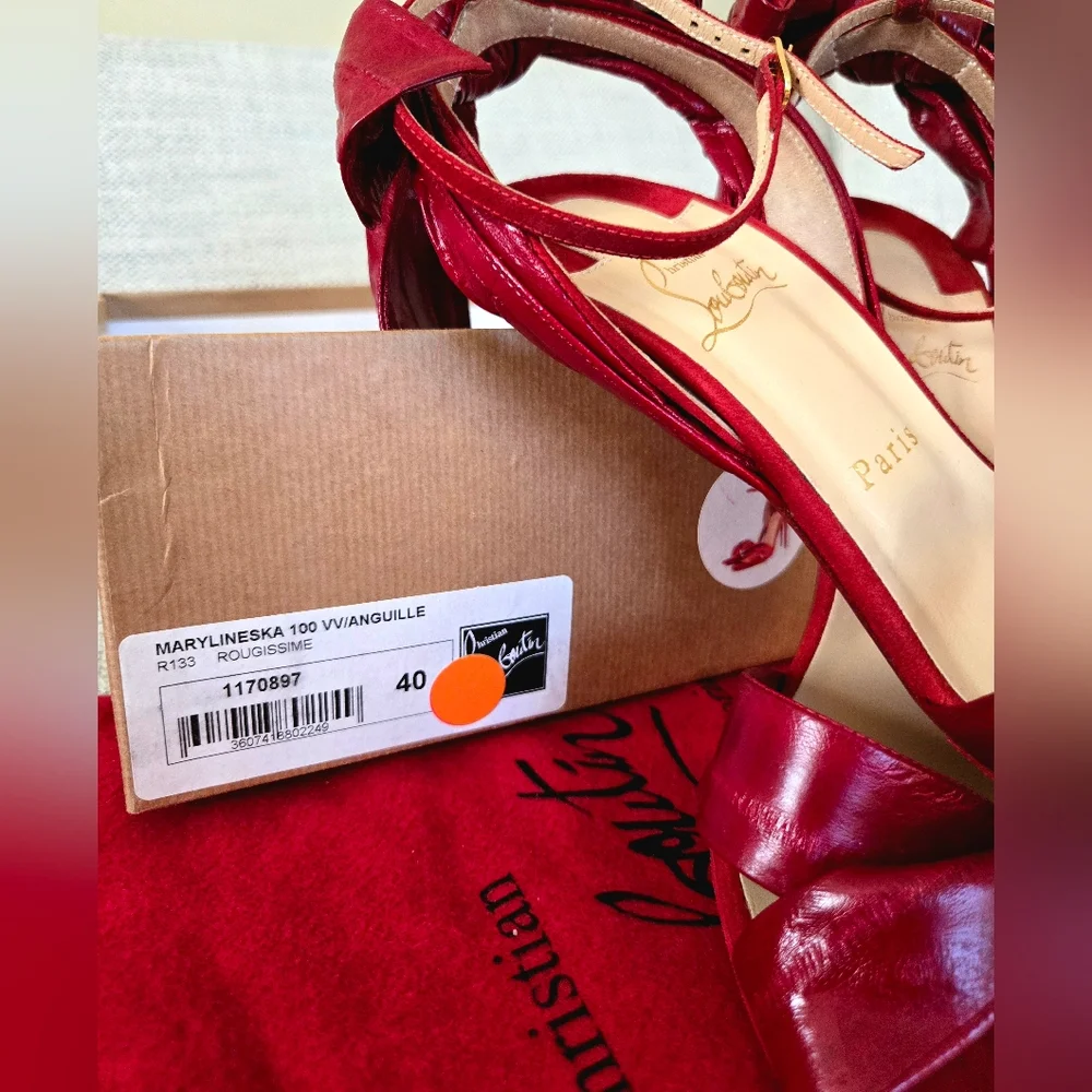 NWB CHRISTIAN LOUBOUTIN Red Exotic Leather/Suede Stiletto Heels 4"/10cm Size:40 - Picture 13 of 15